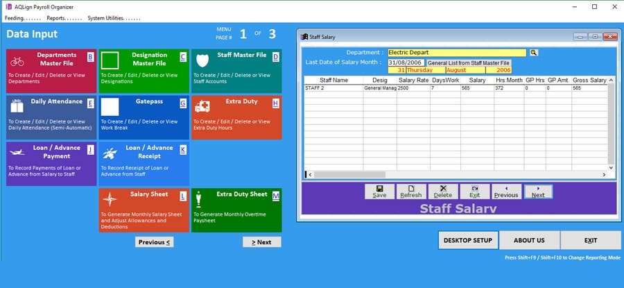 AQLign Payroll Organizer - Easiest Staff Attendance & Payroll Software for Small Business Interface