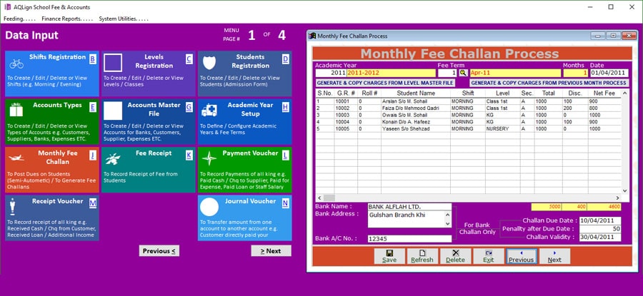 AQLign School Fee & Accounts - Easiest Accounting & Fee Management Software for Schools & Colleges Interface