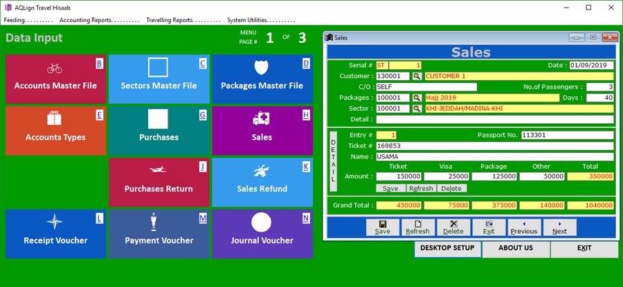 AQLign Travel Hisaab - Easiest Accounting Software for Travel Agencies Interface