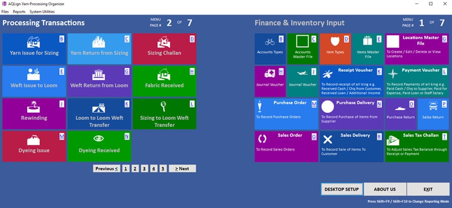 AQLign Yarn Processing Organizer - Easiest Accounting & Inventory Software for Textile Business Interface