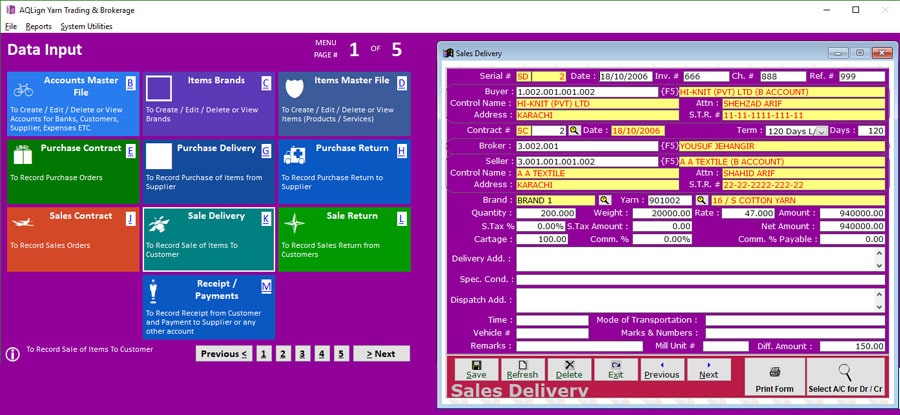 AQLign Yarn Trading & Brokerage - Easiest Business Management Software for Yarn Brokers Interface