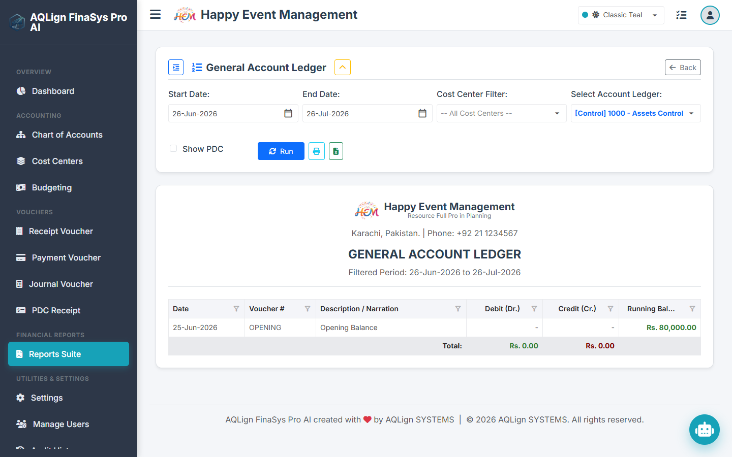General Ledger Report View