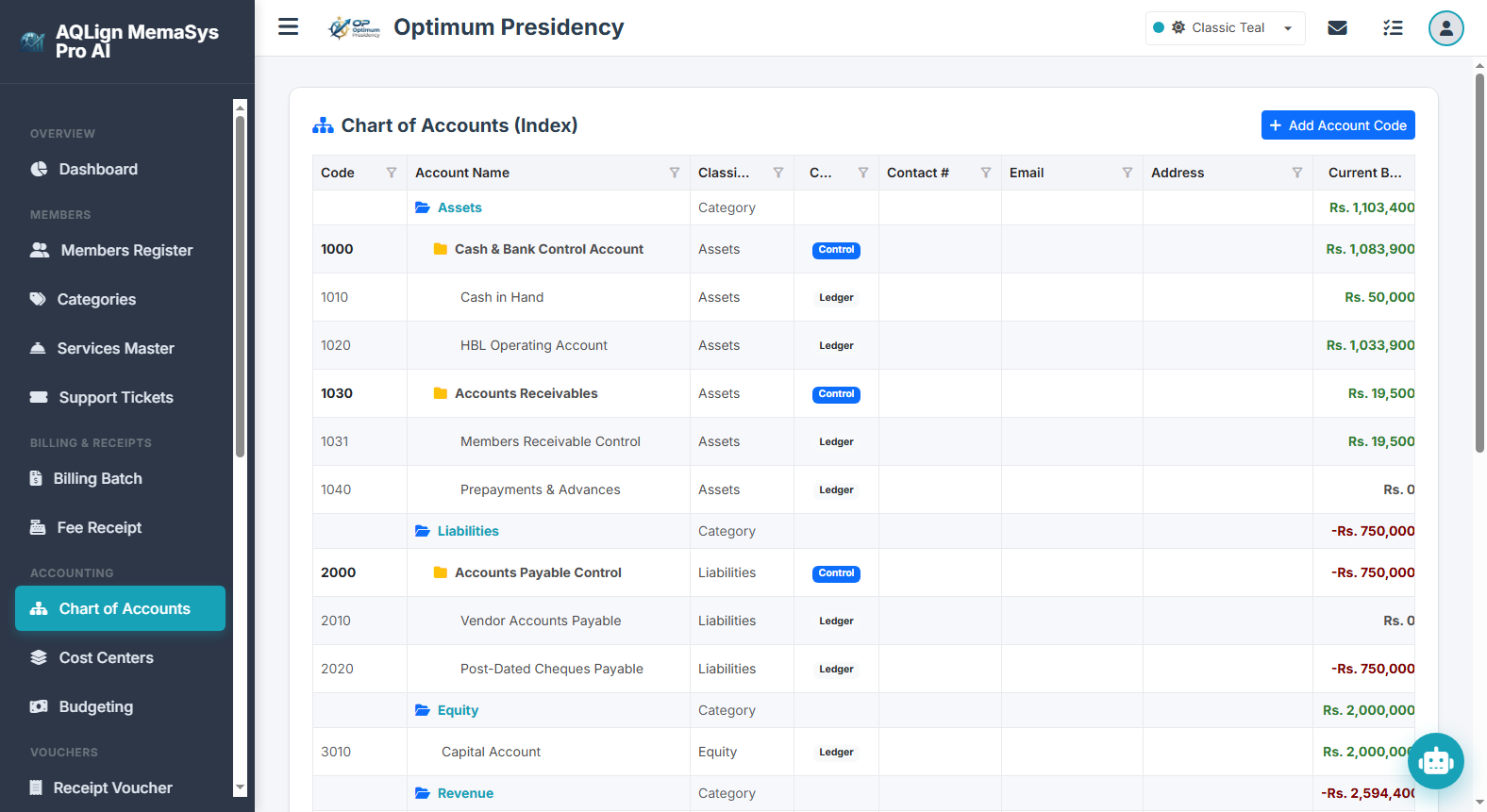 Multi-Level Chart of Accounts (COA) Architecture Screenshot