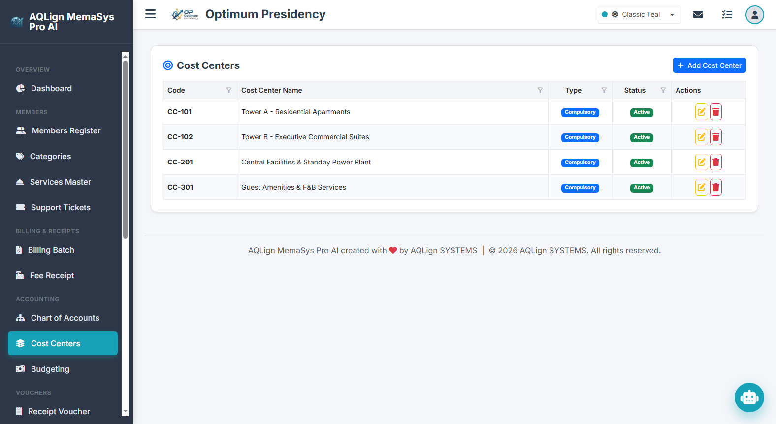 Multi-Dimensional Cost Centers Engine Screenshot