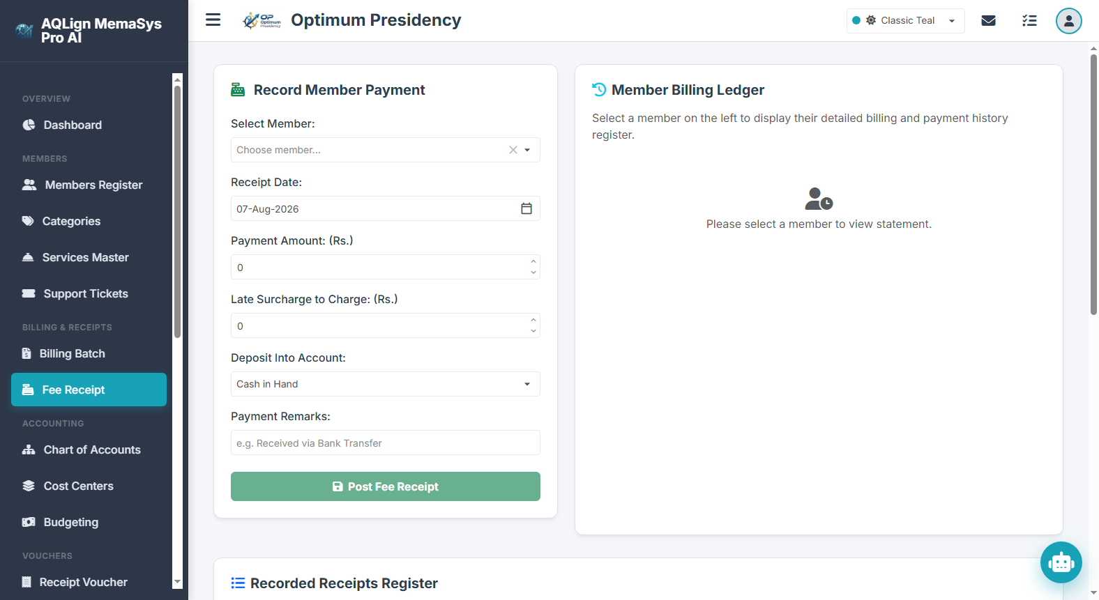 Multi-Bank Fee Receipt Entry & Counter Receipts Screenshot