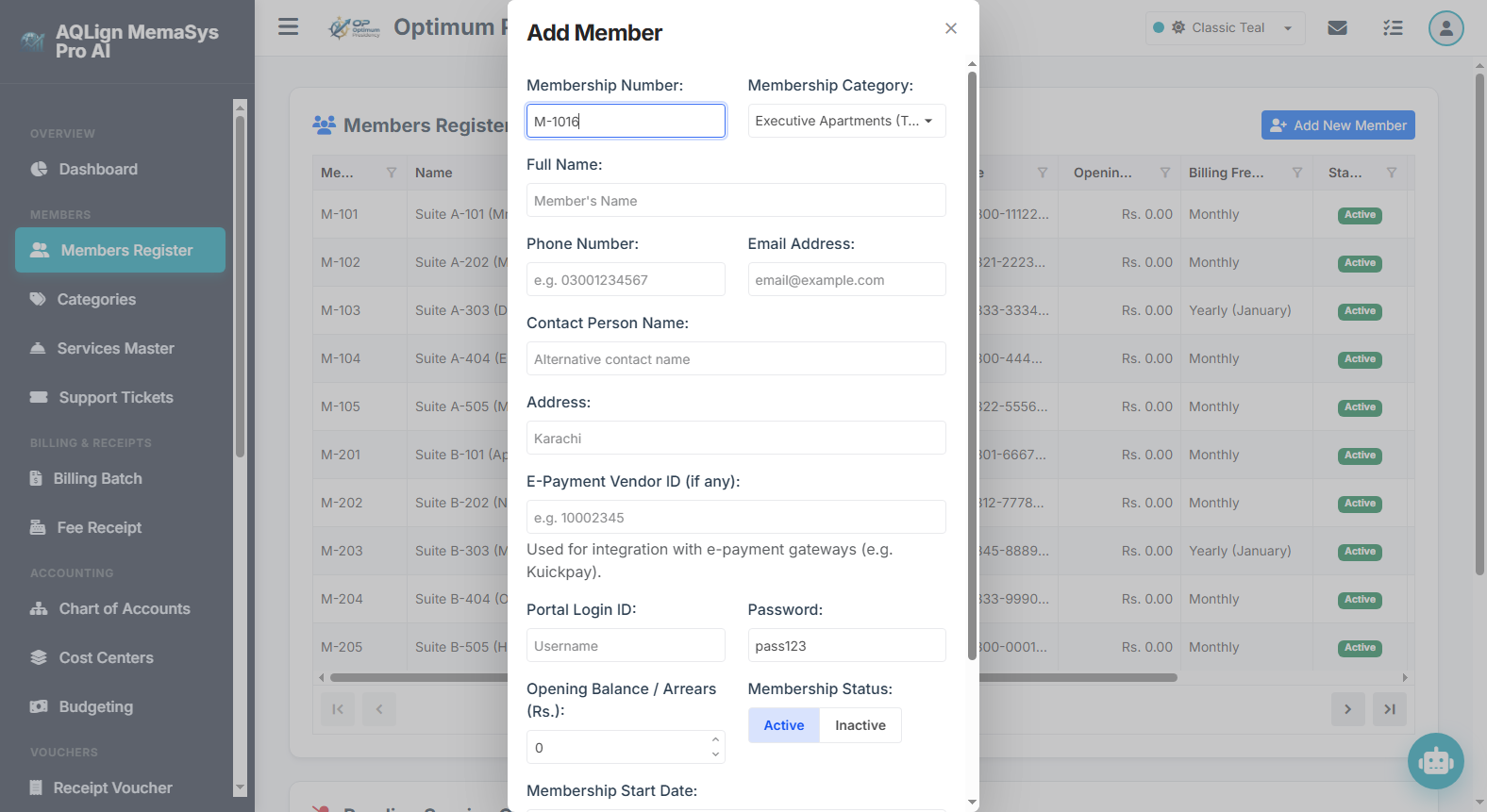 Member Add/Edit Form Modal
