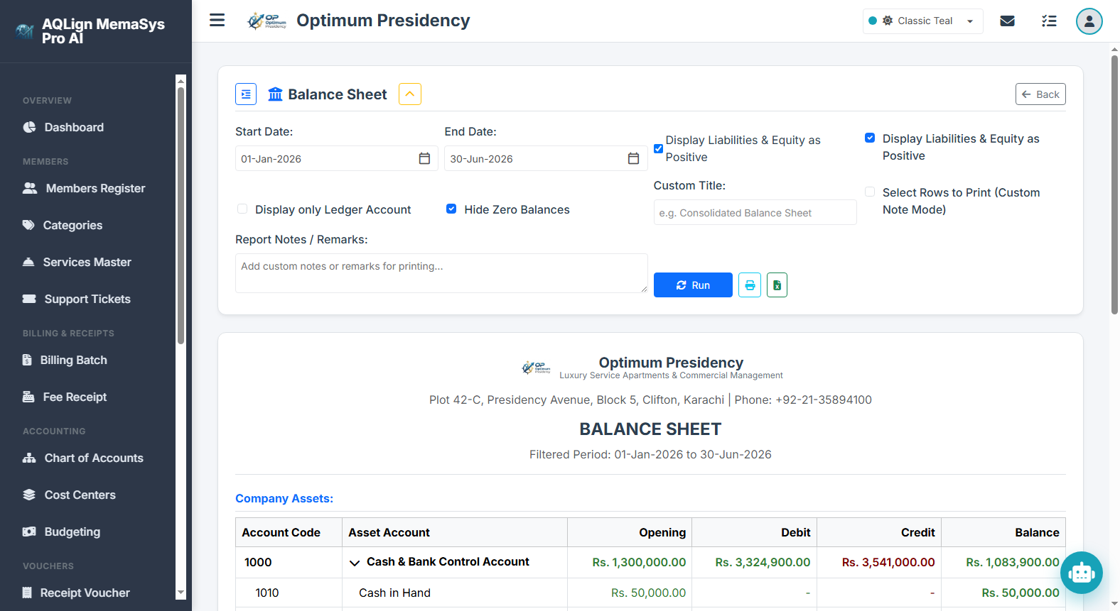 Balance Sheet Report