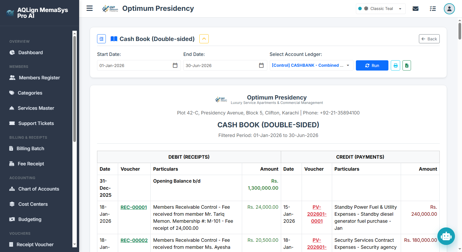 Cash Book (Double-sided) Report