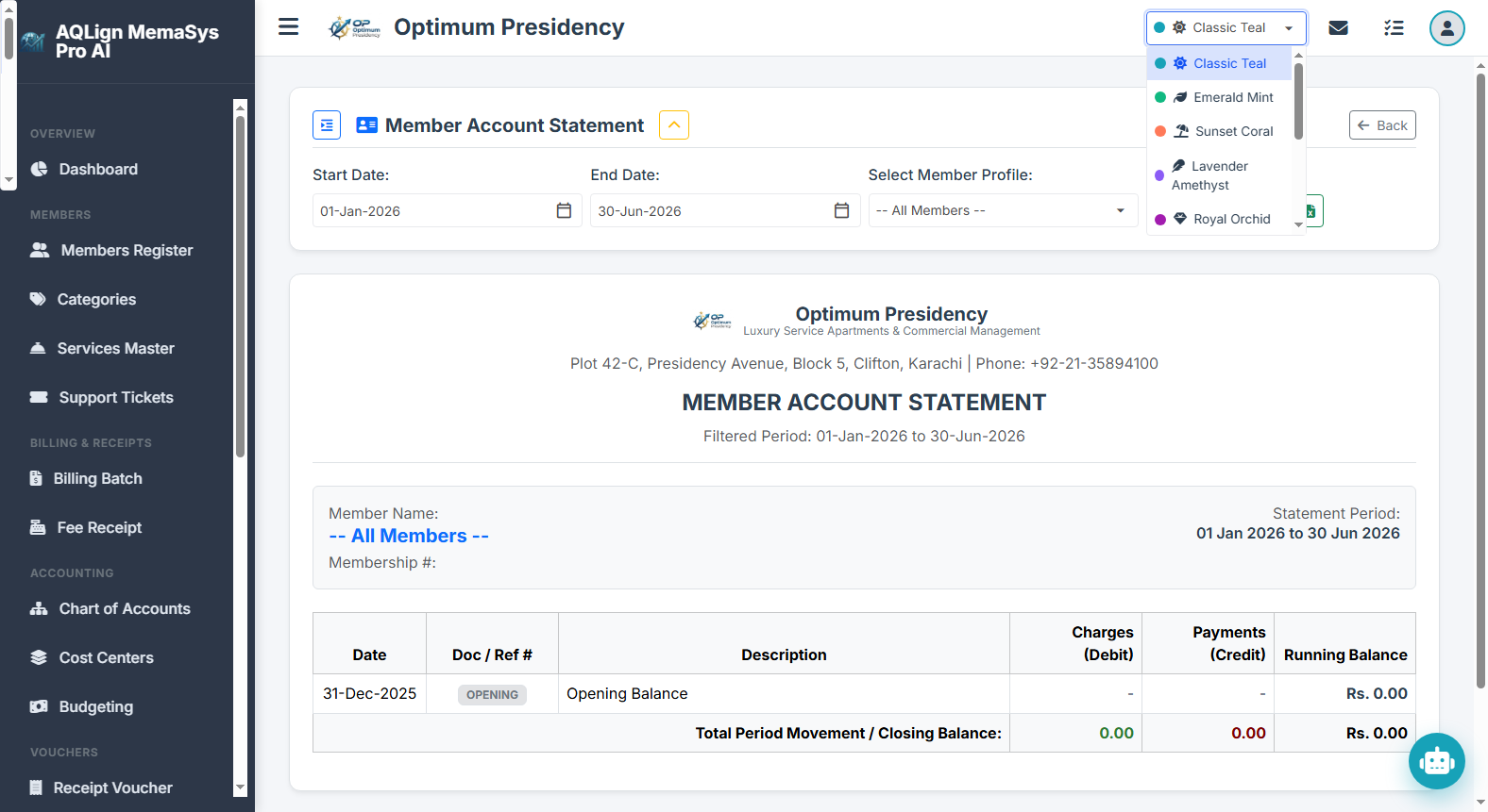 Member Account Statement Report