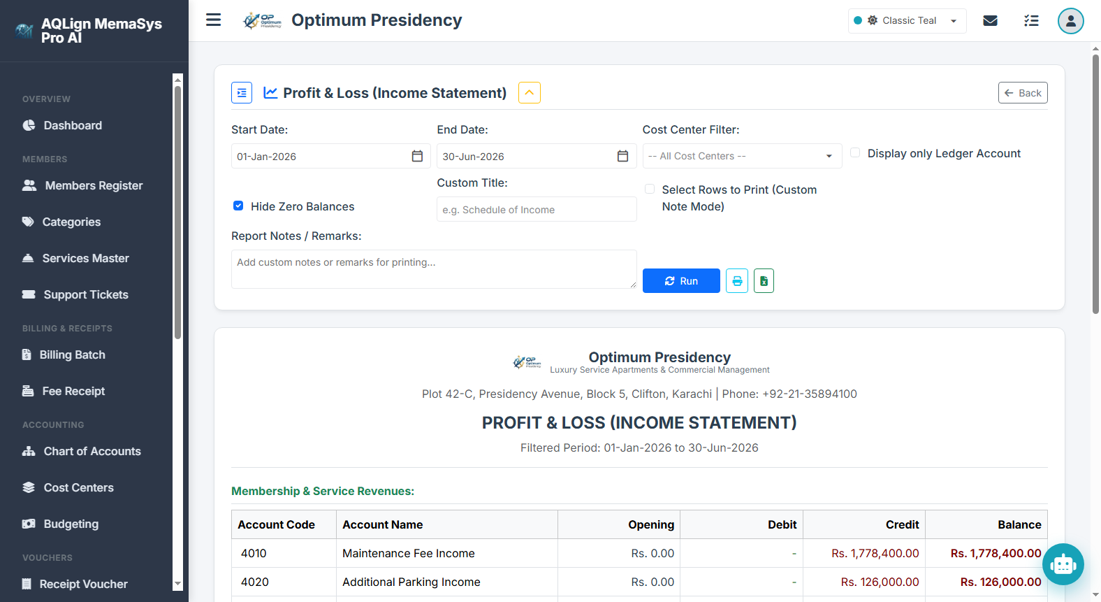 Profit & Loss / Income Statement Report