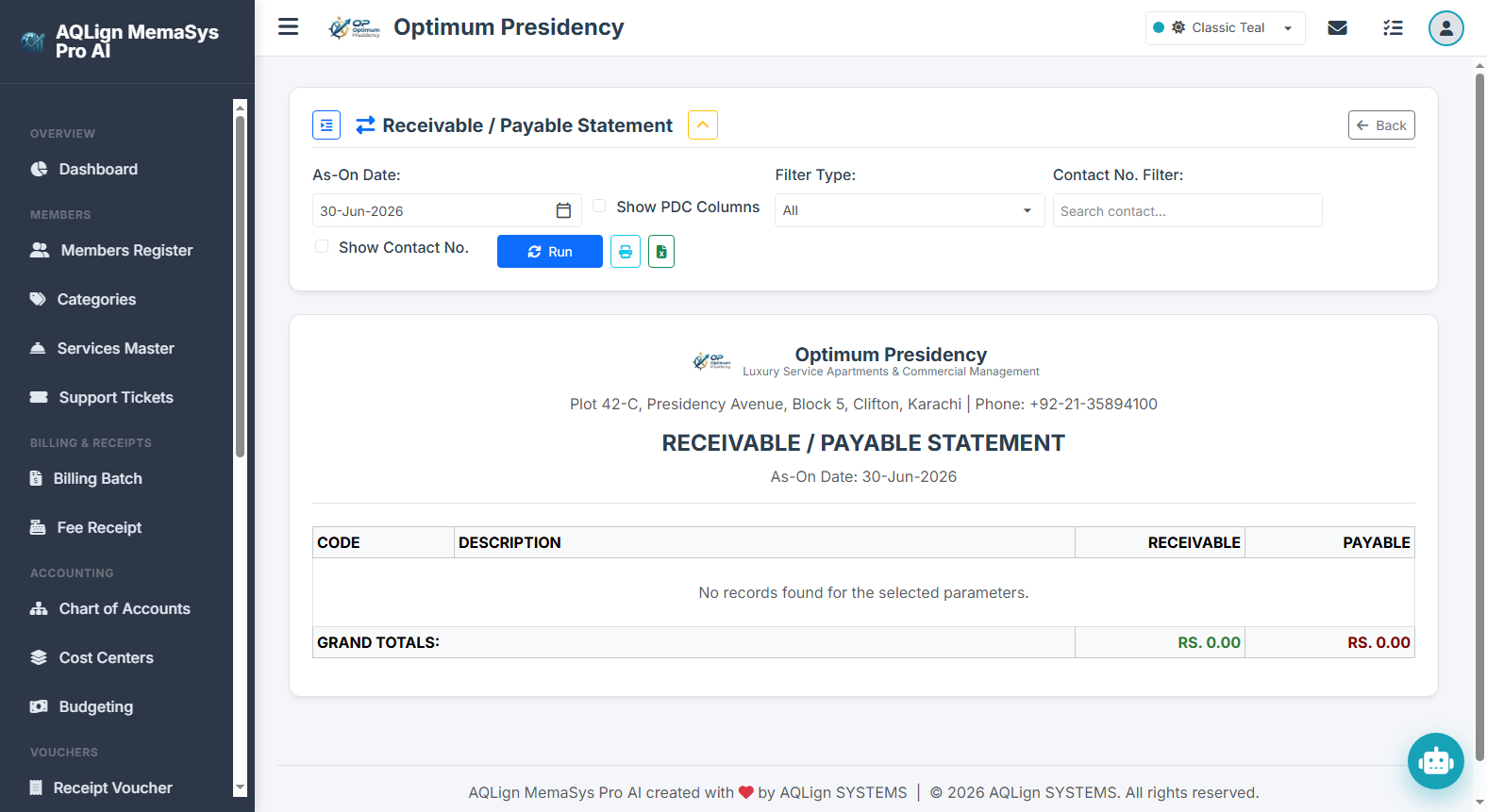 Receivable / Payable Statement Report