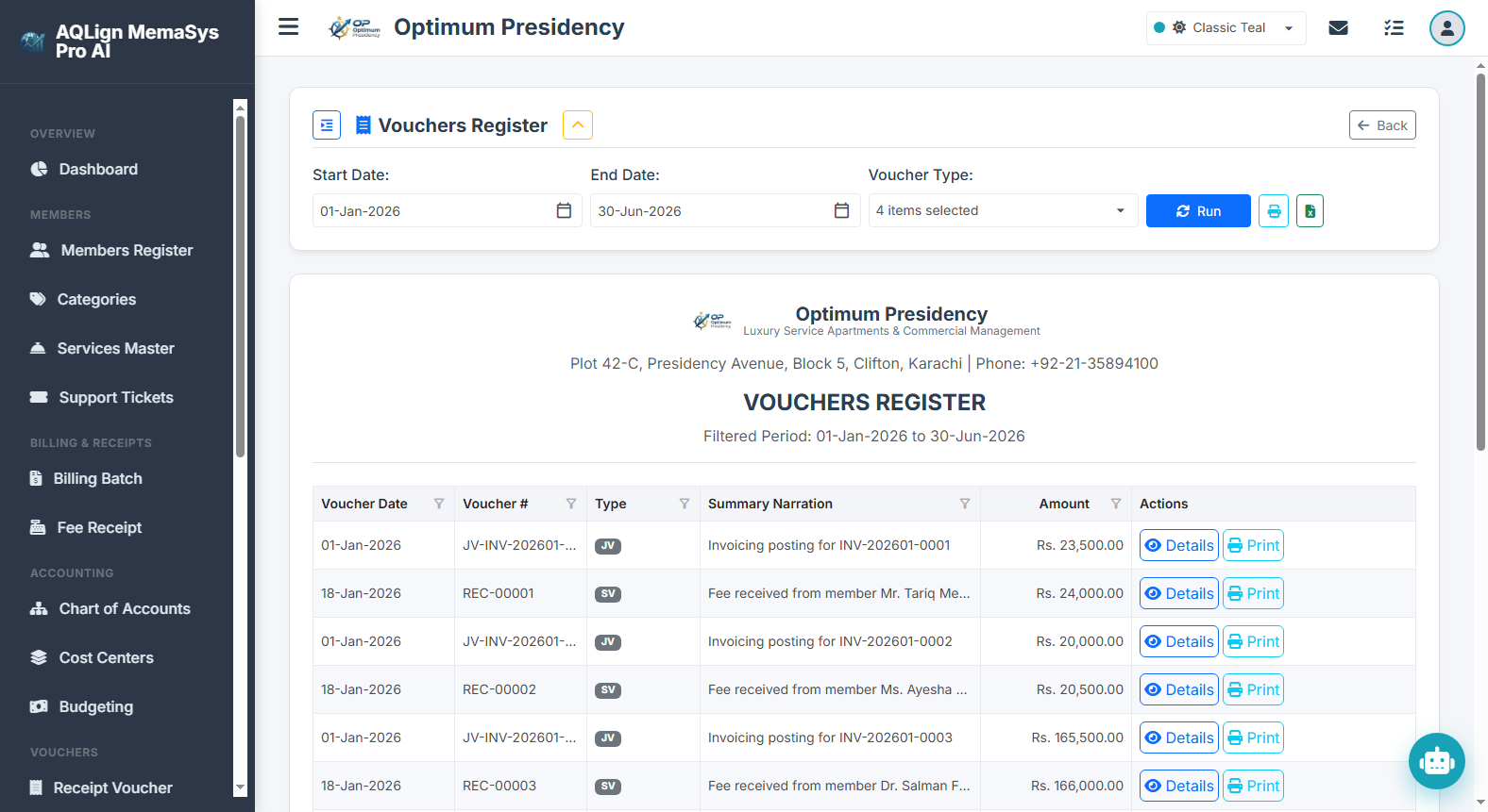 Vouchers Register Report
