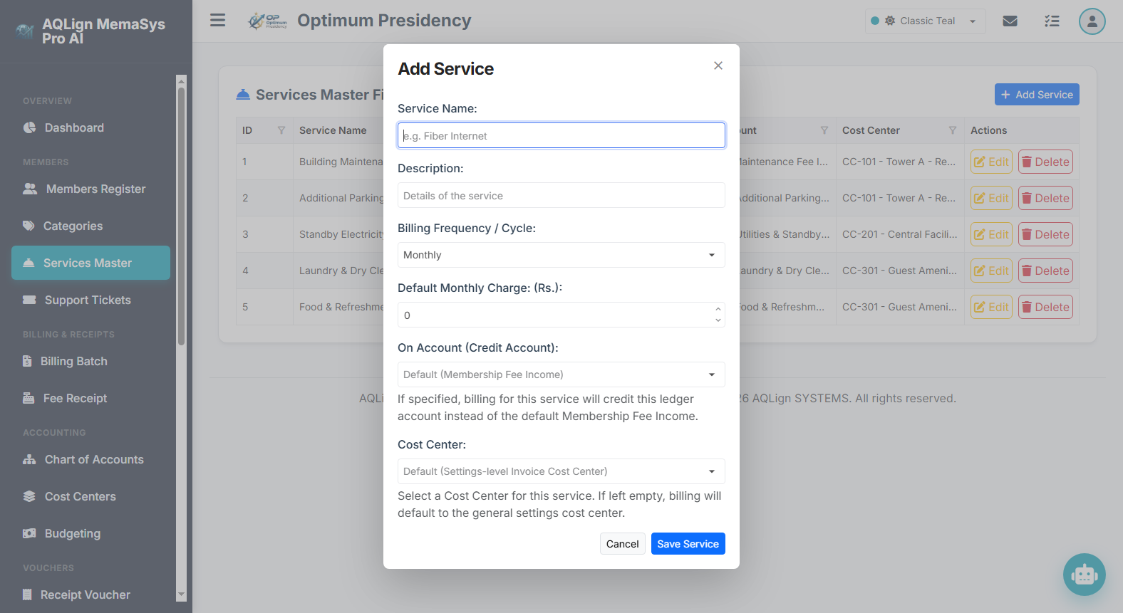 Service Edit Form Modal