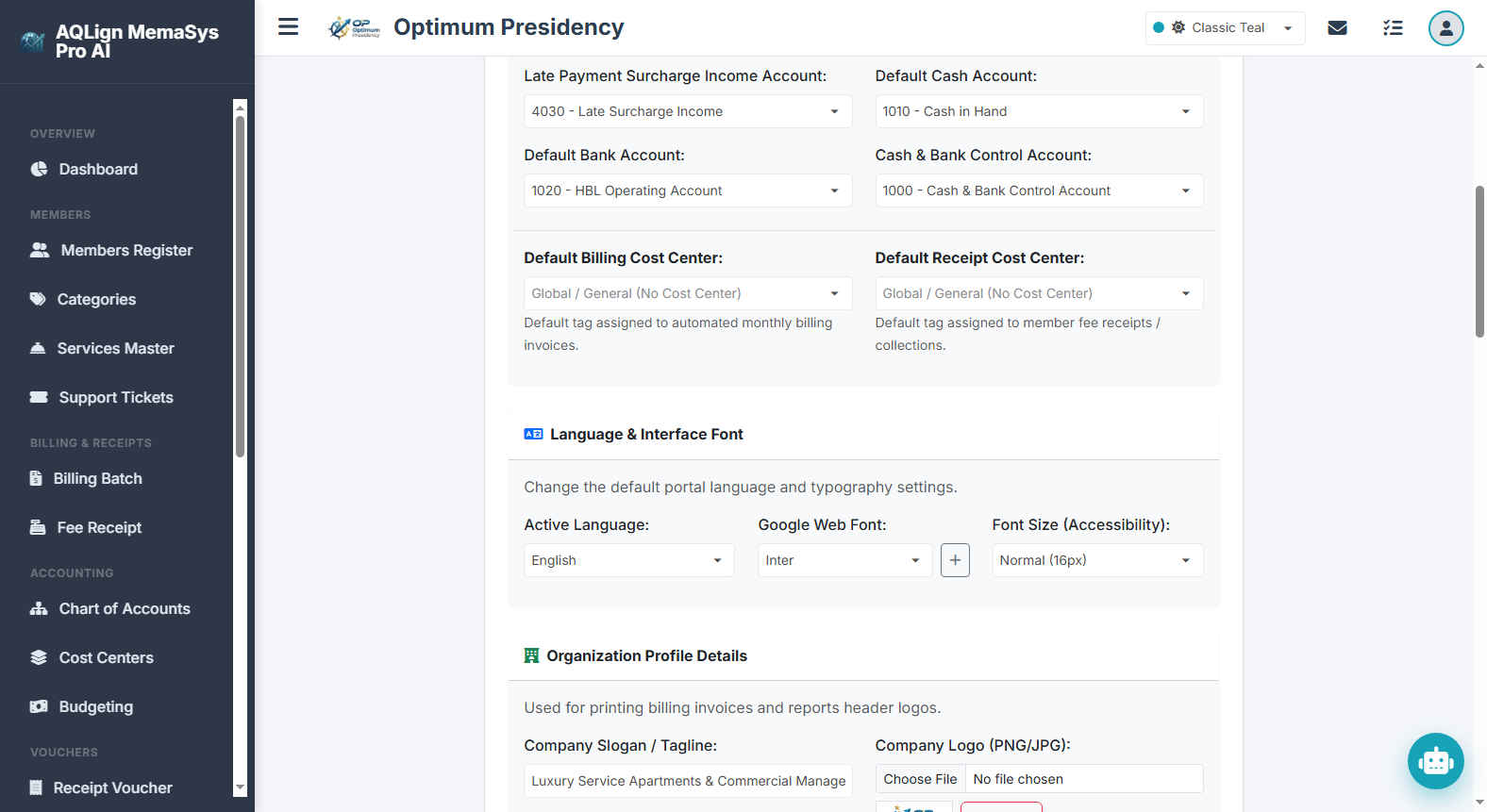 System Settings Middle Section