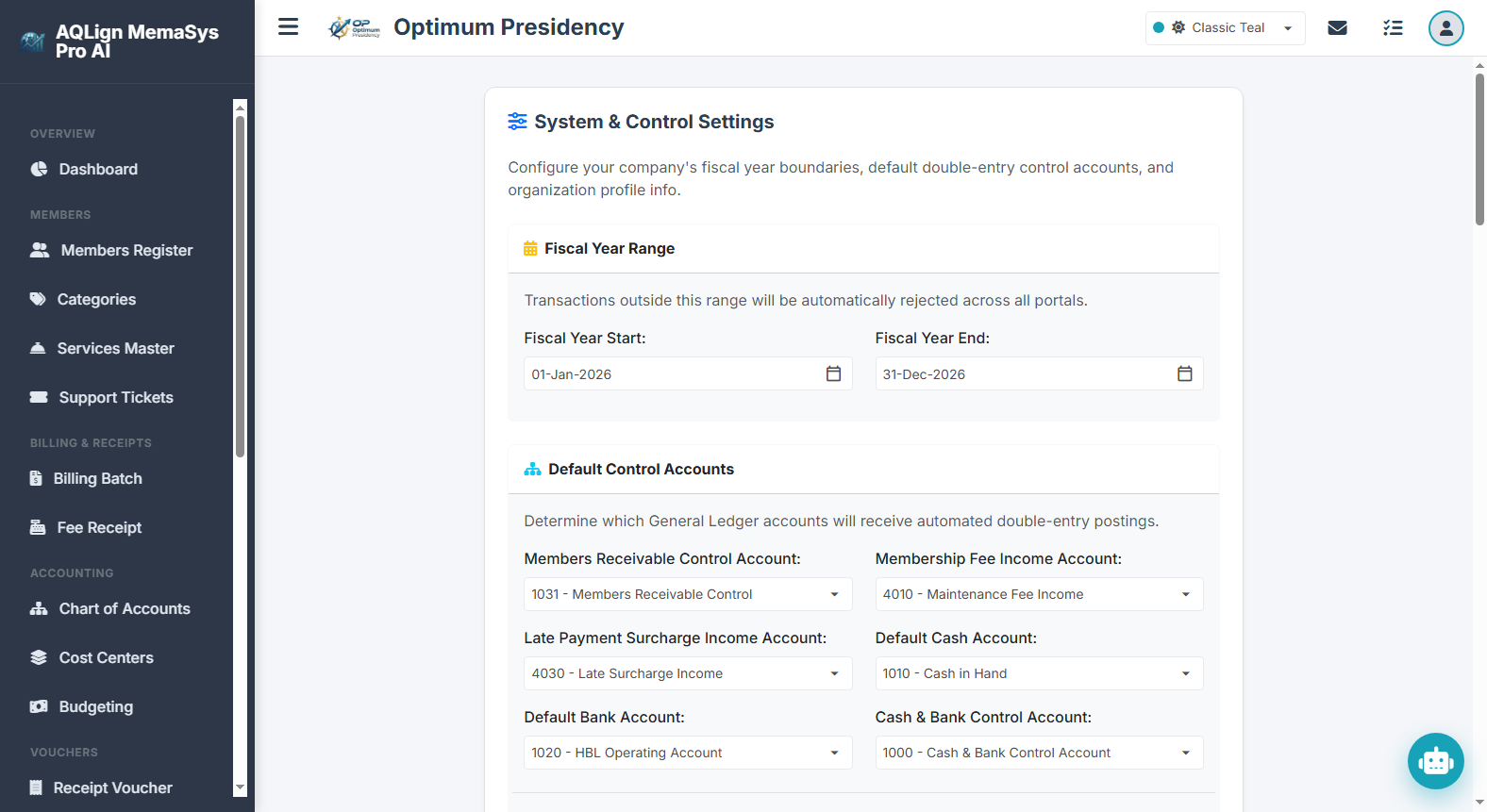 System & Control Settings (Architectural Backbone) Screenshot